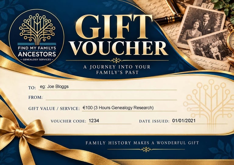 Gift voucher for genealogy research service worth €100, 3 hours
